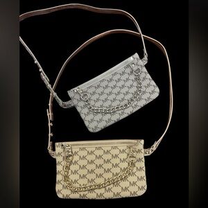 Michael Kors Women's Adjustable Belt Bag, 2pc Bundle,Grey (L),Lt. Brown (XL)